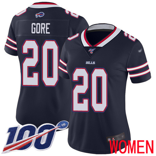 Women Buffalo Bills #20 Frank Gore Limited Navy Blue Inverted Legend 100th Season NFL Jersey